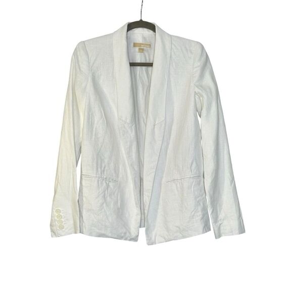 Michael Kors White Linen Shawl Neck Open Blazer | Size 4 - Picture 1 of 7